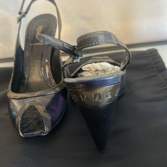 FENDI Zucca FF Logo Canvas Peep Toe High Heel Slingbacks Size 38 - Picture 12 of 12